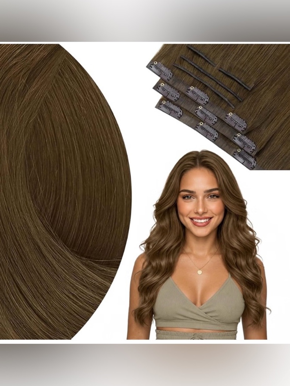 Neutral Light Brown Human Hair Genius Weft 22 Inch Clip In Hair Extensions